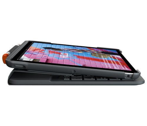 Logitech Slim Folio – Tastatur, kabellos (Bluetooth), CH-Layout (DE-CH), aufladbar, Graphit – für iPad (7. Gen)