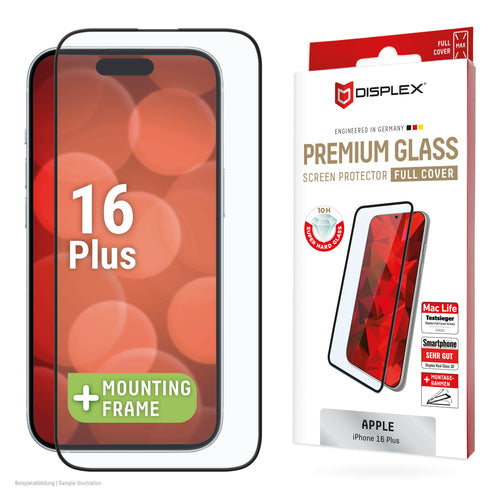 Displex Displayschutz (Panzerglas), Full Cover – für iPhone 16 Plus – mit Applikator
