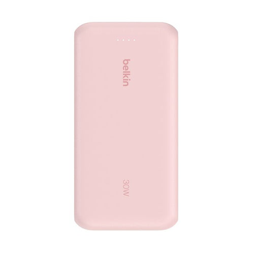 Belkin Powerbank 20000 mAh, PD 30 W, mit integriertem USB-C-Kabel, Pink