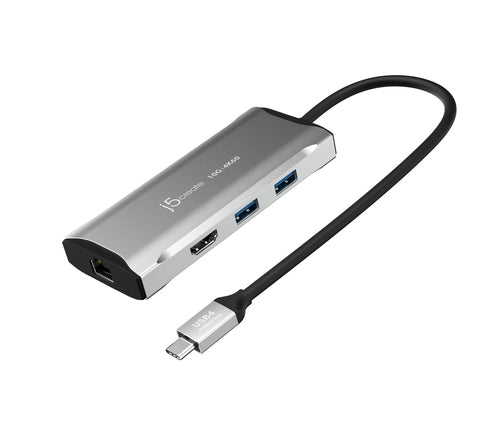 j5create JCD392-N Multiport-Adapter – USB-C, 1× HDMI, 2× USB-A, 100 W PD, GbE, für Windows/Mac