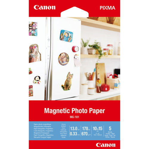 Canon MG-101 Fotopapier – glänzend, 100 × 150 mm, 670 g/m², 5 Blätter, magnetisch – für Inkjet-Drucker