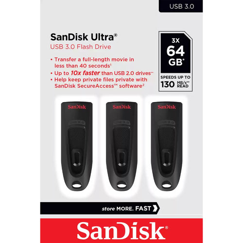 SanDisk ULTRA USB-Stick – 64 GB, USB 3.0, 3er-Pack