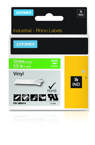 DYMO Schriftband – 12 mm × 5,5 m, Grün, Weiss