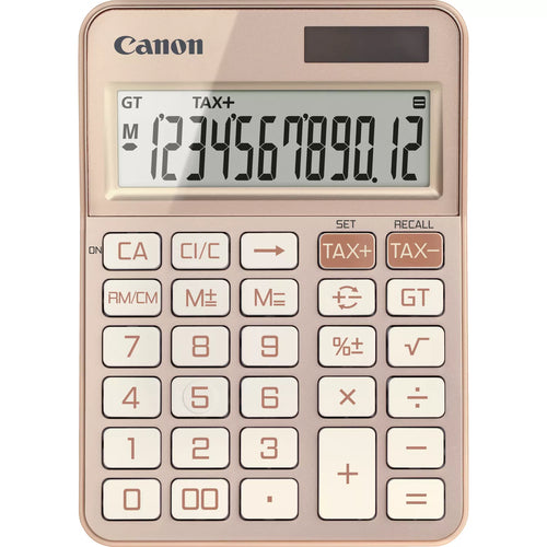 Canon Tischrechner KS-125KB – 12-stellig, LCD, Korrektur/Prozent, Solar + Batterie, Roségold