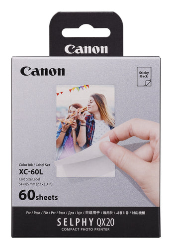 Canon XC-60L Papier-Set – 54 × 85 mm, 60 Blätter, inkl. Tinte, Aufkleber – für QX20