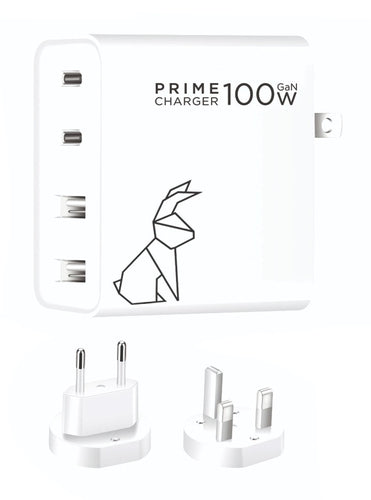 Rabbiter POWER100W PRIME USB-Ladegerät 100 W – USB-C×2, USB-A×2, GaN – Weiss