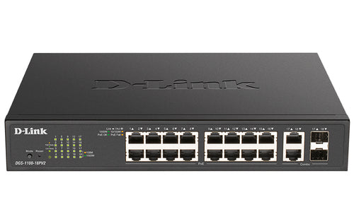 D-Link DGS-1100-18PV2 – Managed Switch – 16×GbE, 2×SFP, L2, PoE+ 130 W, 1U