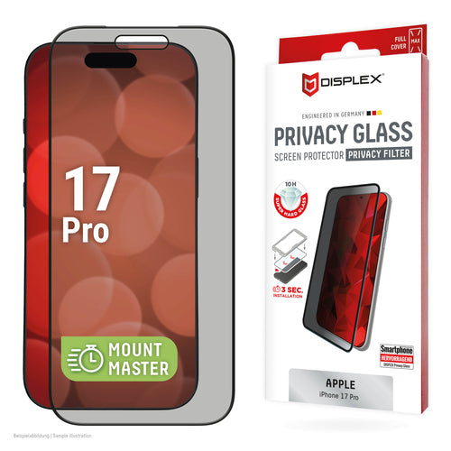 Displex Privacy-Filter (Panzerglas) – für iPhone 17 Pro – mit Applikator