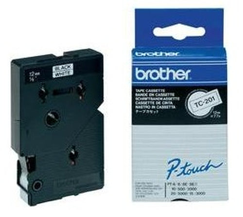 Brother TC-201A 12 mm laminiert – Schwarz auf Weiss, 7,7 m