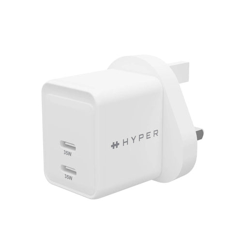 HyperJucie USB-Wandladegerät 35 W – USB-C×2 – PD 3.0, QC 3.0, PPS, GaN – UK-Stecker (Typ G) – Weiss