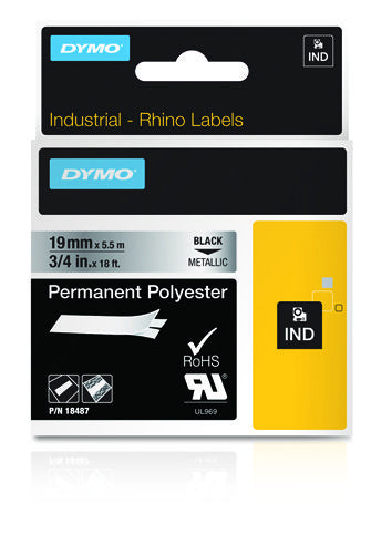 DYMO Schriftband – 19 mm × 5,5 m, silber, schwarz – für DYMO Rhino: 3000, 4200, 5000, und andere