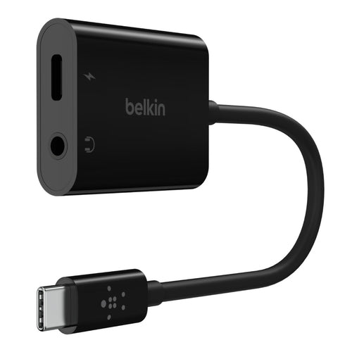 Belkin RockStar – USB-C Audio-Adapter/Hub – 3,5 mm/USB-C, USB-C PD 60 W – 0,20 m – Schwarz
