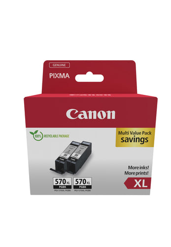 Canon Tintenpatronen-Multipack PGI-570XL, Schwarz, XL, 2er-Pack – für ausgewählte Drucker