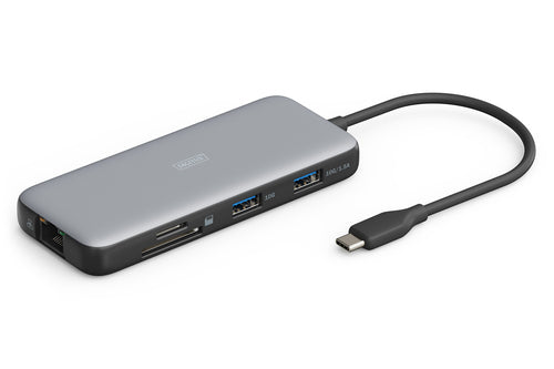 Digitus Dockingstation – USB-C, DP/HDMI, 2× USB-A, SD/microSD, 100 W PD, GbE, für Windows/Mac/ChromeOS