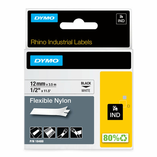 DYMO Schriftband – 12 mm × 3,5 m, weiss, schwarz – für DYMO Rhino: 3000, 4200, 5000 und weitere