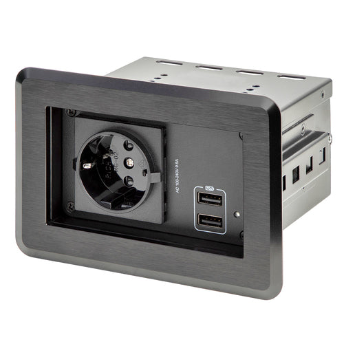 StarTech.com Tischanschlussfeld 1× Steckdose, USB‑A×2 – IEC C13-Koppler, Typ E/F – Schwarz