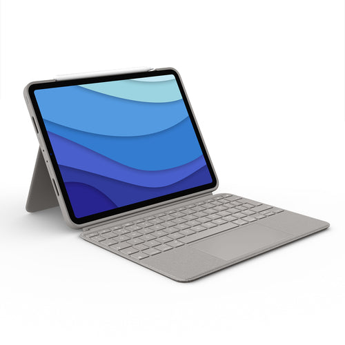 Logitech Combo Touch – Tastatur, DE-Layout (DE), mit Touchpad, Sand – für iPad Pro 11" (1., 2. & 3. Gen.)