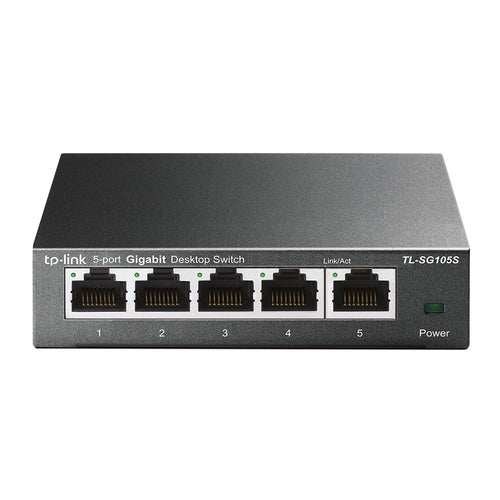 TP-Link TL-SG105S – Unmanaged Gigabit-Switch, 5x RJ-45 (1G), Metallgehäuse, Wand-/Tischmontage, Schwarz