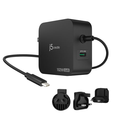 j5create Ladegerät – 102 W, 2× USB-C, PD, GaN