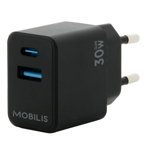 Mobilis Netzteil – 30 W, 1× USB-A + 1× USB-C, GaN