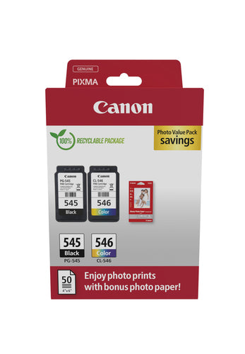 Canon Tintenpatronen-Multipack PG-545/CL-546, Schwarz + Farbig, 2er-Pack – für Canon-Drucker