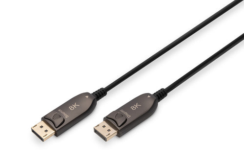 Digitus DisplayPort–DisplayPort AOC Hybrid Kabel – 20 m, UHD 8K 60 Hz, gold, schwarz