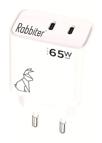 Rabbiter Power Dual-Charger USB-Ladegerät 65 W – USB-C×2 – GaN, Schnellladung – Weiss