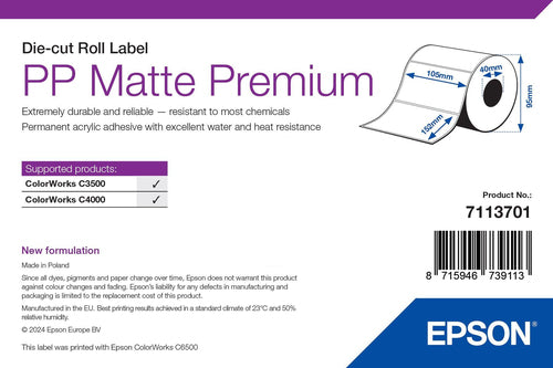 Epson Rollenetiketten, 105 mm × 152 mm, Polypropylen (matt), 185 Etiketten