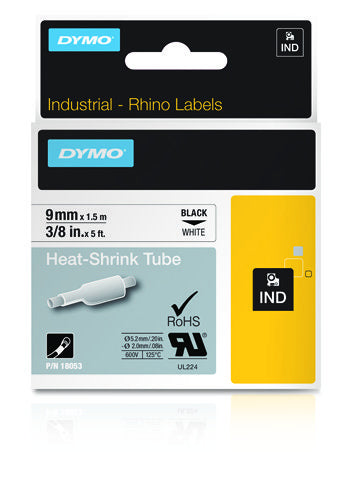 DYMO Schriftband – 9 mm × 1,5 m, weiss, schwarz – für DYMO Rhino: 3000, 4200, 5000, und andere