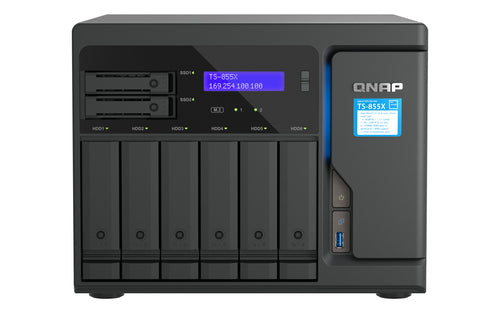 QNAP TS-855X-8G Allgemeines Speichergerät – SATA 6 Gbit/s, 6×3,5"/2,5" + 2×2,5" Einschübe