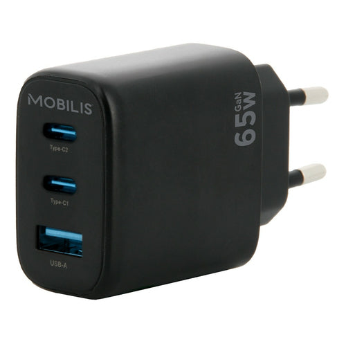 Mobilis Netzteil – 65 W, 2× USB-C + 1× USB-A, GaN