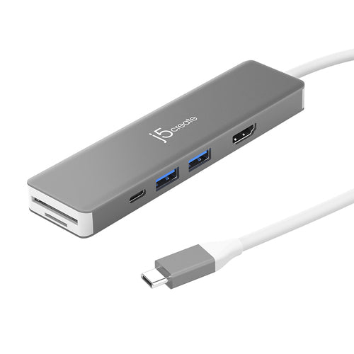 j5create JCD390-N Multiport-Adapter – USB-C, HDMI, 2× USB-A, 2× USB-C, 100 W PD, für Windows/Mac