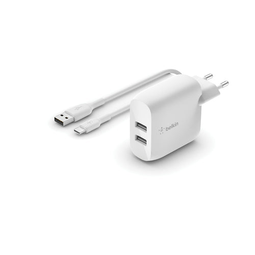 Belkin Ladegerät – 24 W, 2× USB-A, mit 1 m USB-C-Kabel