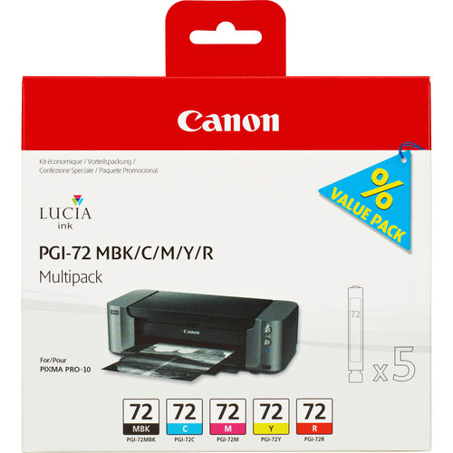 Canon Tintenpatronen-Multipack PGI-72 (MBK/C/M/Y/R), 5er-Pack – für Canon-Drucker