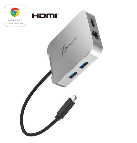 j5create JCD391-N Multiport-Adapter – USB-C, 1× HDMI, 2× USB-A, 85 W PD, GbE, für Windows/Mac/ChromeOS
