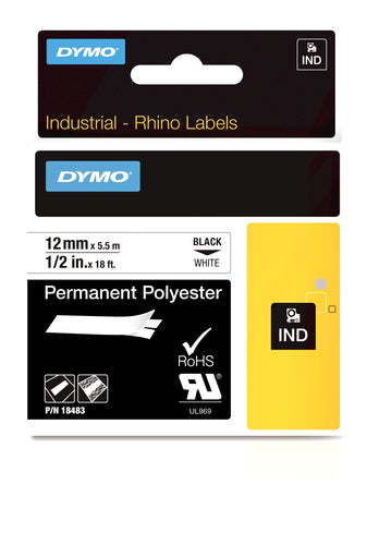 DYMO Textilband – 12 mm × 5,5 m, weiss, schwarz – für DYMO Rhino: 3000, 4200, 5000 und weitere