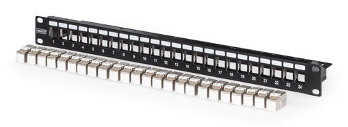 Digitus Patchpanel – 24× RJ‑45, bestückt mit 24× DN‑93615, Cat6a, 1U, Schwarz