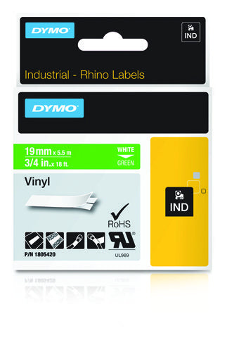 DYMO Schriftband – 19 mm × 5,5 m, grün, weiss