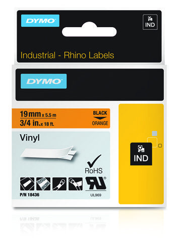 DYMO Schriftband – 19 mm × 5,5 m, orange, schwarz – für DYMO Rhino: 3000, 4200, 5000 und weitere
