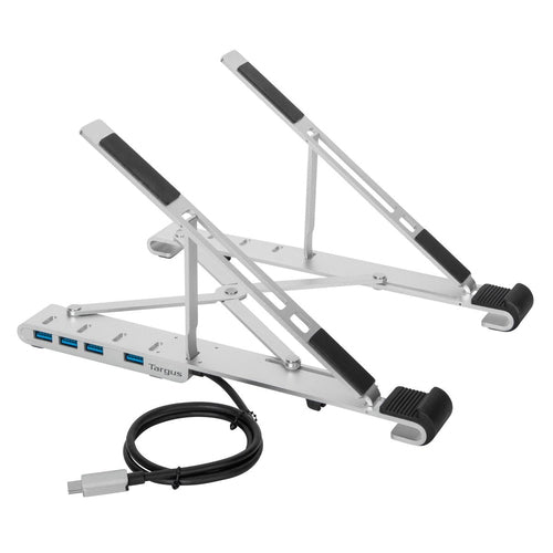 Targus Laptop-Ständer – bis 15,6", mit USB-Hub (4× USB-A, USB-C Host, PD 100 W) – Silber
