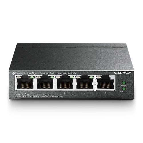 TP-Link TL-SG1005P – Unmanaged Switch – 5× 1G (4× PoE), PoE Budget 56 W, Desktop