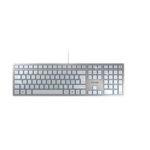 CHERRY KC 6000 SLIM – Tastatur, kabelgebunden (USB), Nordisch, Fullsize (mit Ziffernblock), Silber, Weiss