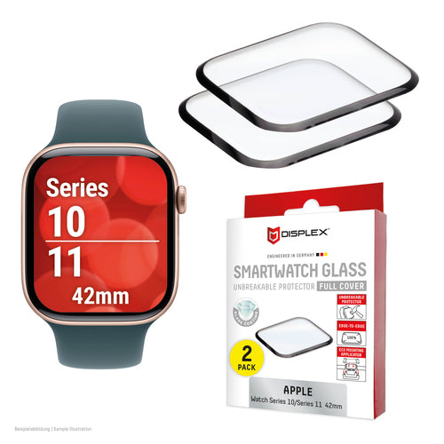 Displex Displayschutz (Panzerglas), Full Cover – für Apple Watch Series 11/10 42 mm