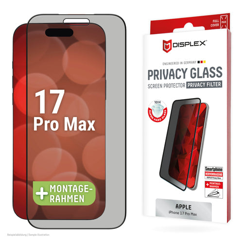 E.V.I. Privacy-Filter (Panzerglas), Full Cover – für iPhone 17 Pro Max – mit Applikator