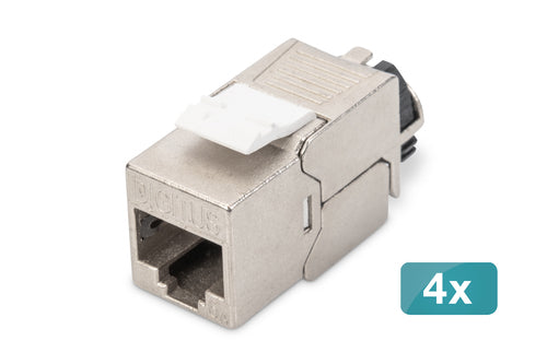 Digitus Keystone-Modul – Cat6a (10GBase-T), geschirmt, RJ-45/LSA, flach, Silber, 4er-Pack