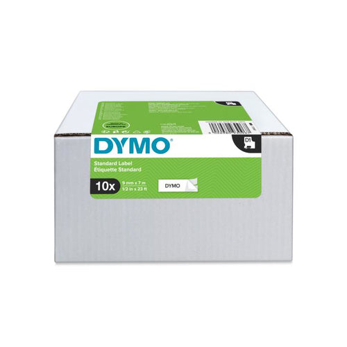 DYMO Schriftband – 9 mm × 7 m, weiss, schwarz – D1-TAPE, 10 St.