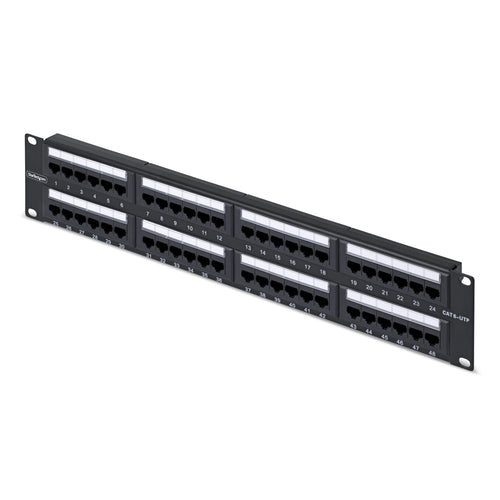 StarTech.com 48-Port Patchpanel – Cat6, 48× RJ-45, Gigabit (1G), 2U, 19", U/UTP, Schwarz