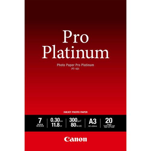 Canon Pro Platinum PT-101 Fotopapier – glänzend, A3, 300 g/m², 20 Blatt, einseitig – für Inkjet-Drucker