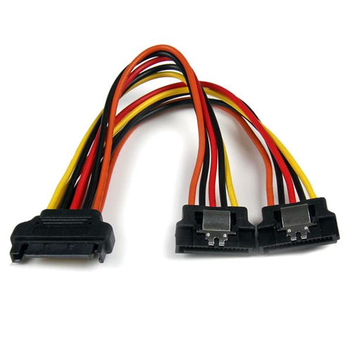 StarTech.com SATA Y Stromkabel – SATA 15-Pin zu 2× SATA 15-Pin, 0,15 m, mit Verriegelung, Schwarz/Orange/Rot/Gelb