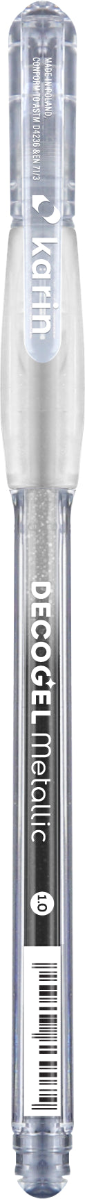 Karin Decogel Gelschreiber – silber, Spitze 1,0 mm, wasserfest, metallic